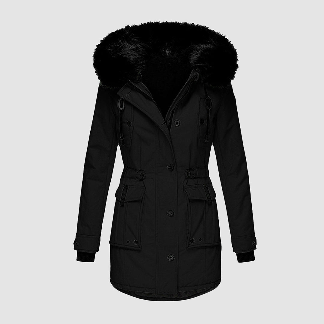 Manteau Long À Capuche Avec Col En Fourrure Synthétique pour Femme | Idéal pour Hiver