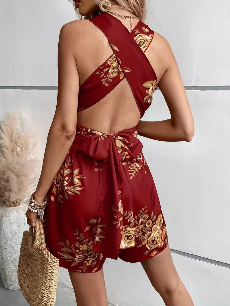 Robe Courte Sans Manches à Motif Floral pour Femmes | Idéale pour les Sorties en Été