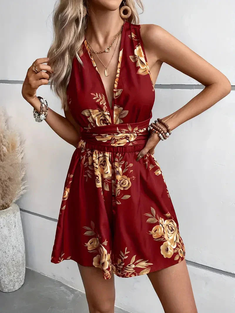 Robe Courte Sans Manches à Motif Floral pour Femmes | Idéale pour les Sorties en Été