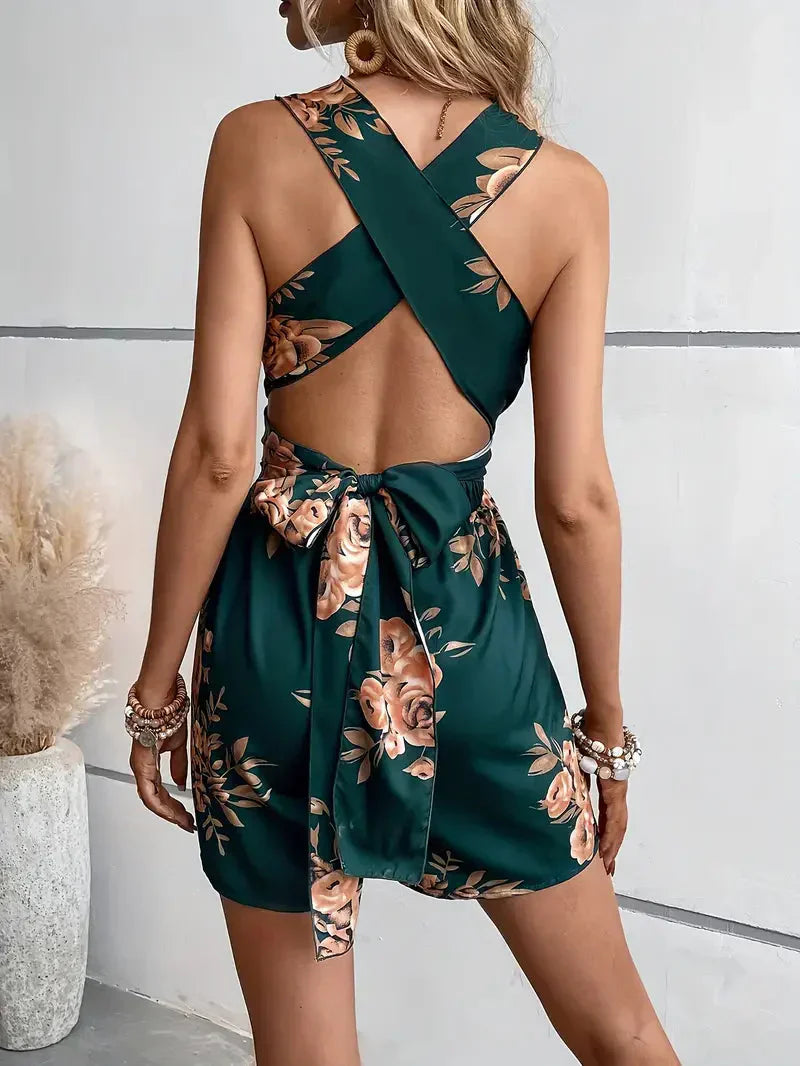 Robe Courte Sans Manches à Motif Floral pour Femmes | Idéale pour les Sorties en Été