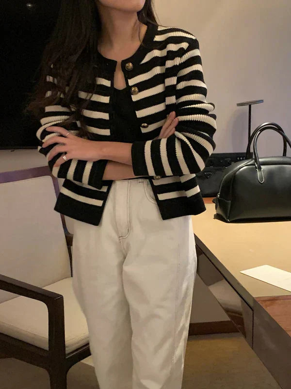 Veste À Rayures avec Manches Longues pour Femme | Idéale pour Les Journées Fraîches
