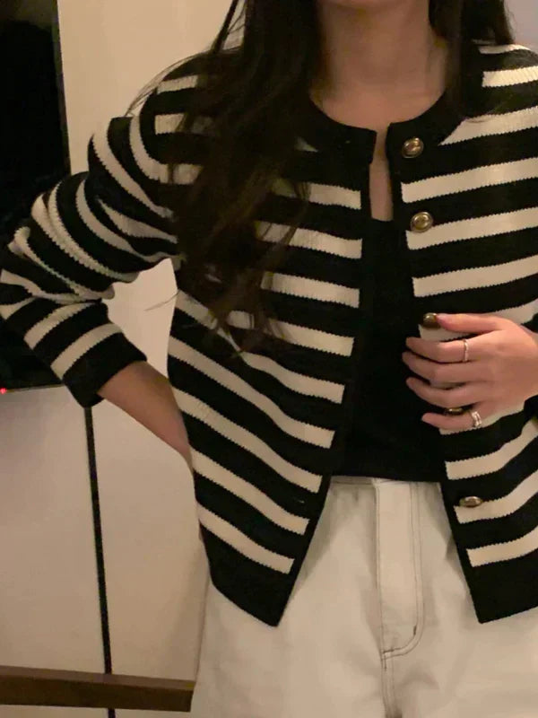 Veste À Rayures avec Manches Longues pour Femme | Idéale pour Les Journées Fraîches