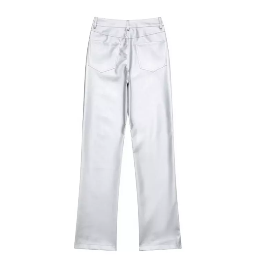 Pantalon Brillant à Taille Haute et Coupe Droite pour Femme | Idéal pour Diverses Occasions