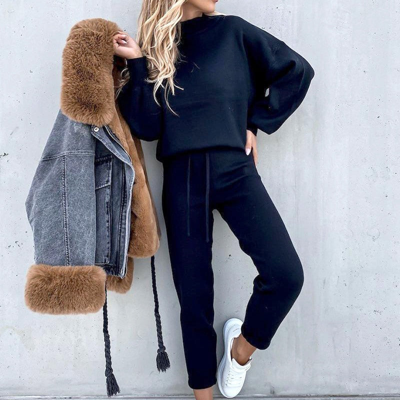 Ensemble Deux Pièces avec Haut à Manches Longues Ballon et Pantalon à Taille Ajustable pour Femme | Idéal pour un Usage Quotidien