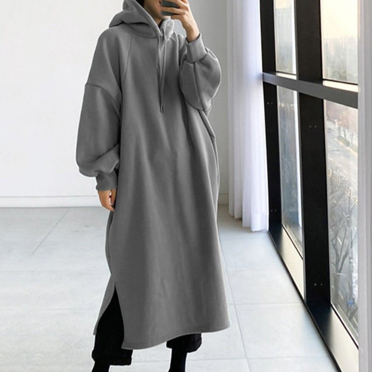 Robe Manteau Longue À Capuche avec Coupe Ample pour Femme | Idéale pour L’Hiver