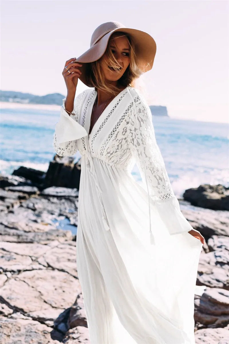 Robe Longue avec Décolleté en V Profond pour Femme | Idéale pour les Sorties en Été