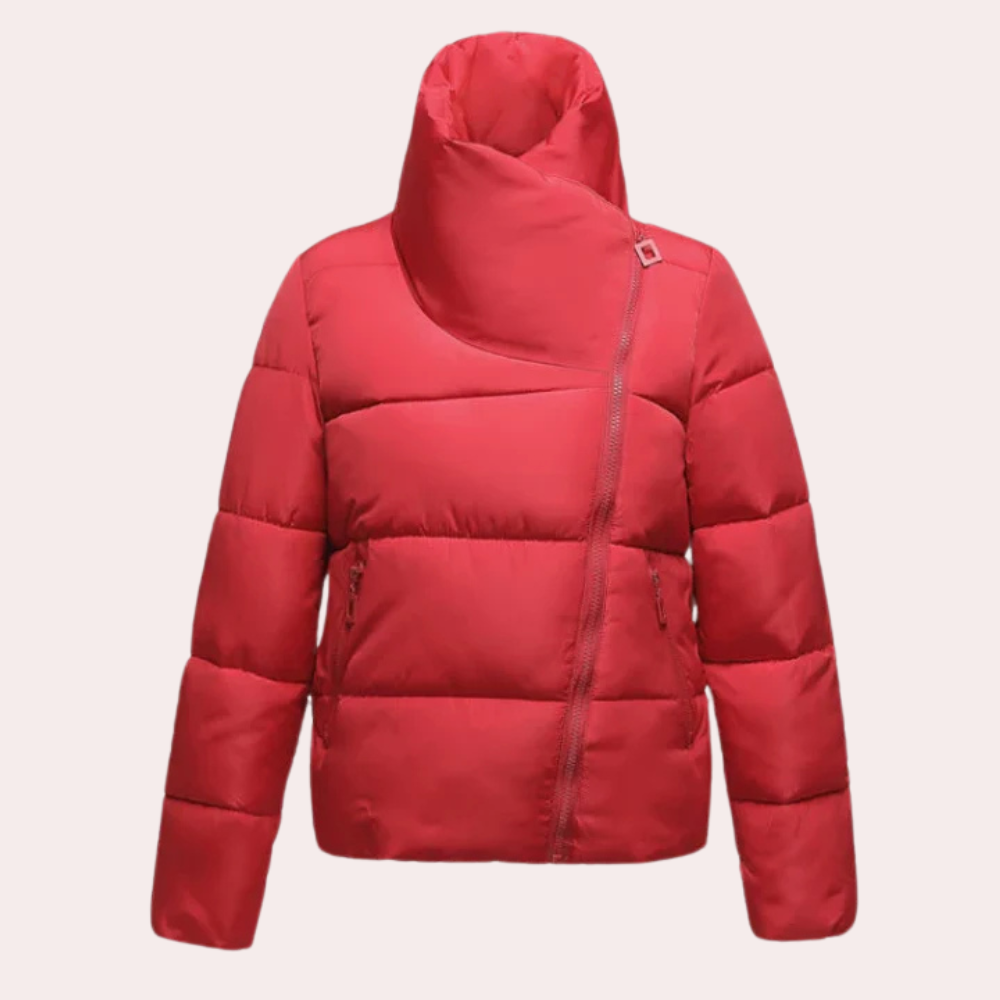 Manteau Matelassé Long avec Fermeture Éclair Asymétrique pour Femme | Idéal pour l’Hiver
