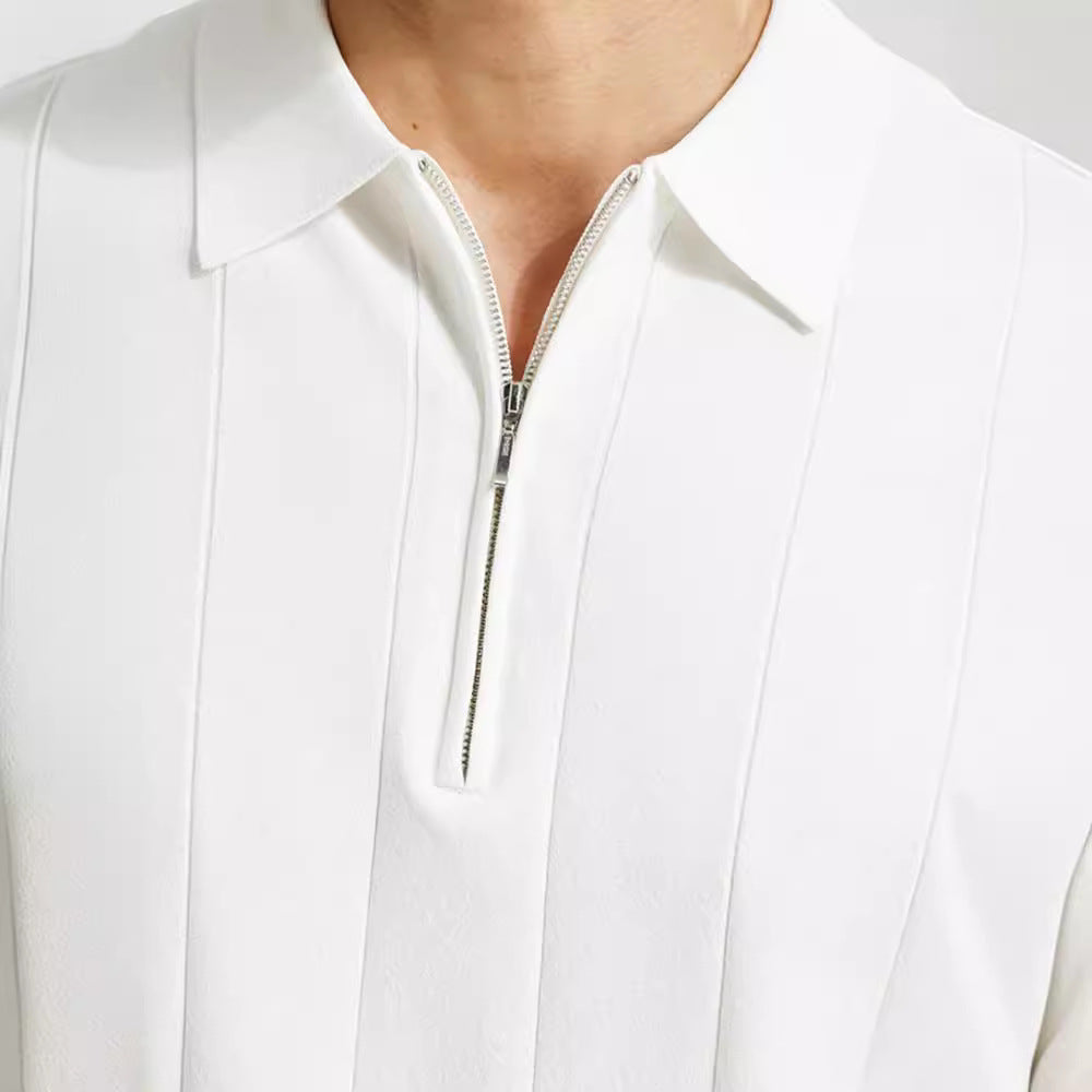 Polo à Manches Courtes avec Fermeture Zippée et Détails Rayés pour Homme | Idéal pour le Quotidien