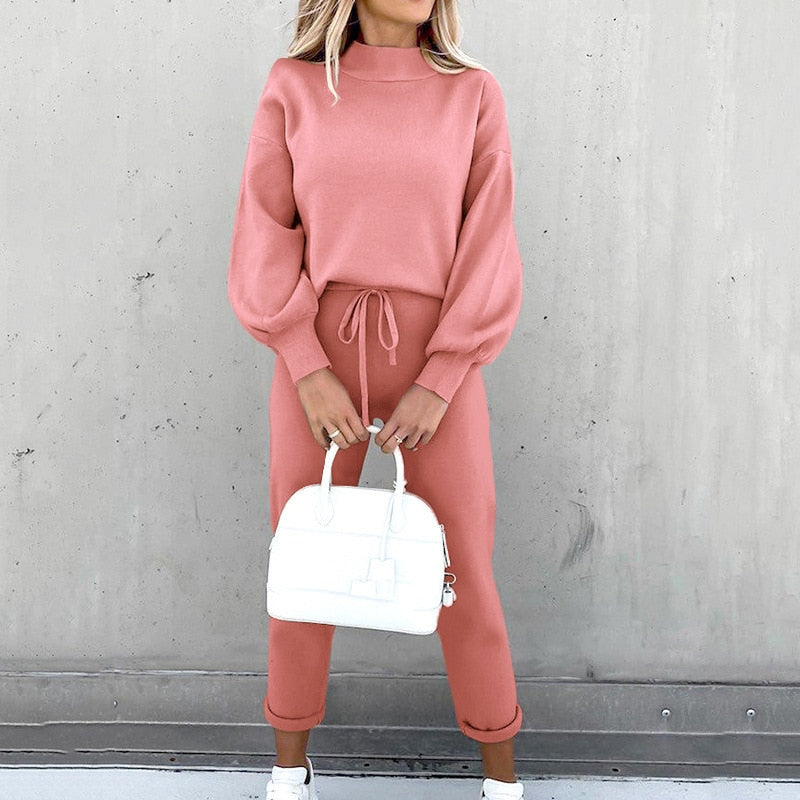 Ensemble Deux Pièces avec Haut à Manches Longues Ballon et Pantalon à Taille Ajustable pour Femme | Idéal pour un Usage Quotidien
