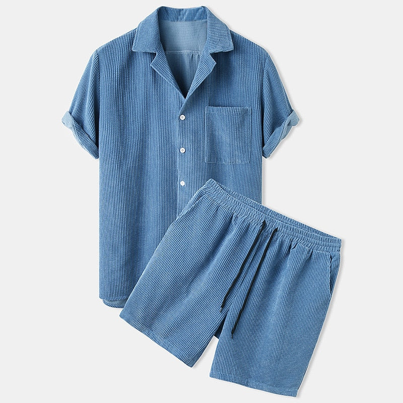Ensemble Lounge avec Shirt à Col Ouvert et Short Élastique pour Homme | Idéal Pour Les Moments de Détente