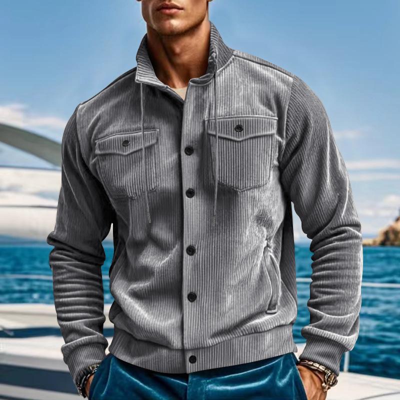 Veste Cargo Unie avec Col à Revers et Poches Multiples pour Homme | Idéale pour l’Automne et le Printemps