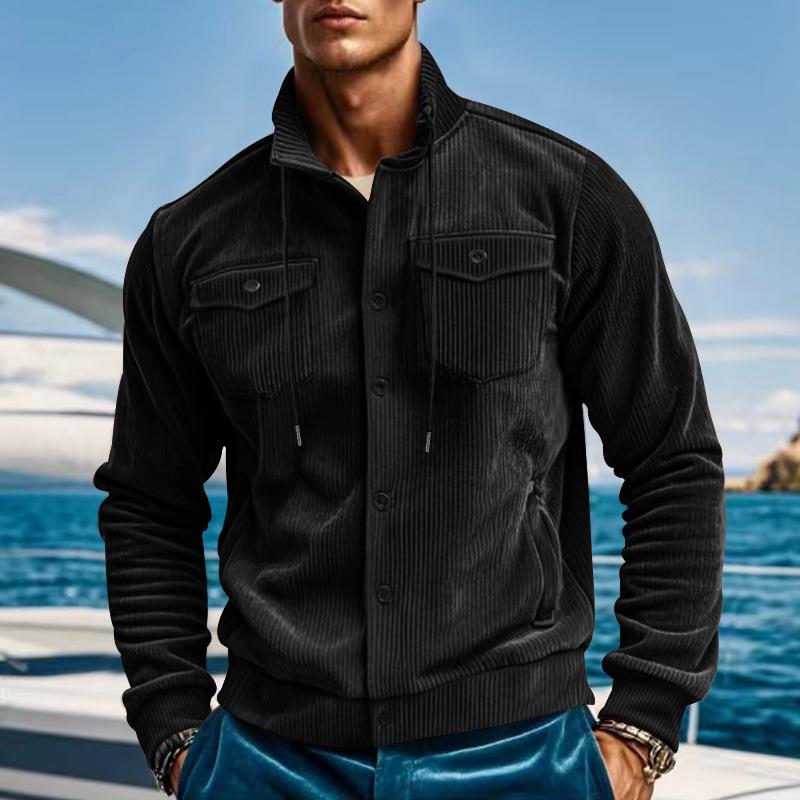 Veste Cargo Unie avec Col à Revers et Poches Multiples pour Homme | Idéale pour l’Automne et le Printemps
