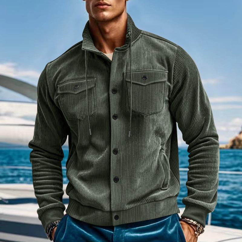 Veste Cargo Unie avec Col à Revers et Poches Multiples pour Homme | Idéale pour l’Automne et le Printemps