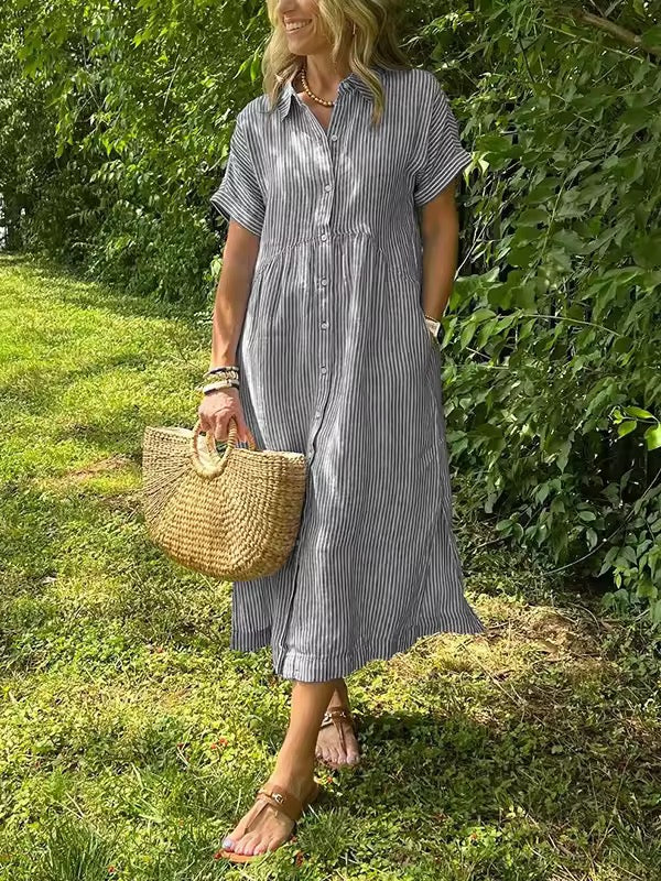 Robe Longue avec Col et Boutonnage Frontal pour Femme | Idéal pour l'Été Décontracté