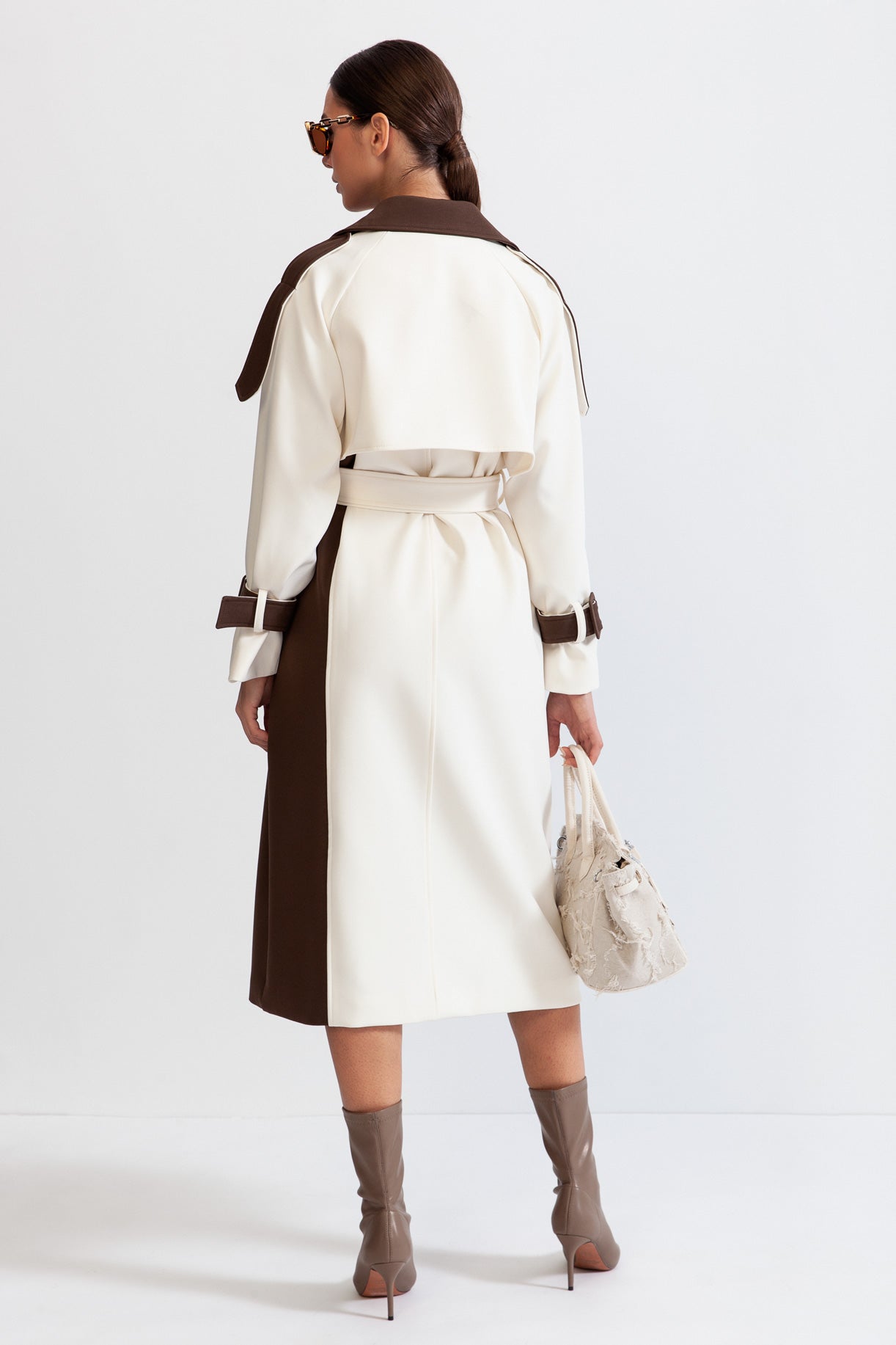 Trench Long Bicolore avec Ceinture pour Femme | Idéal pour La Mi-Saison