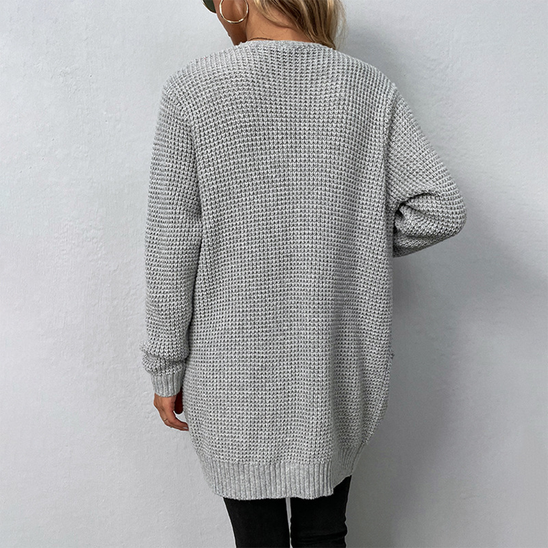 Gilet Long avec Poches et Col en V pour Femme | Idéal pour Automne et Hiver