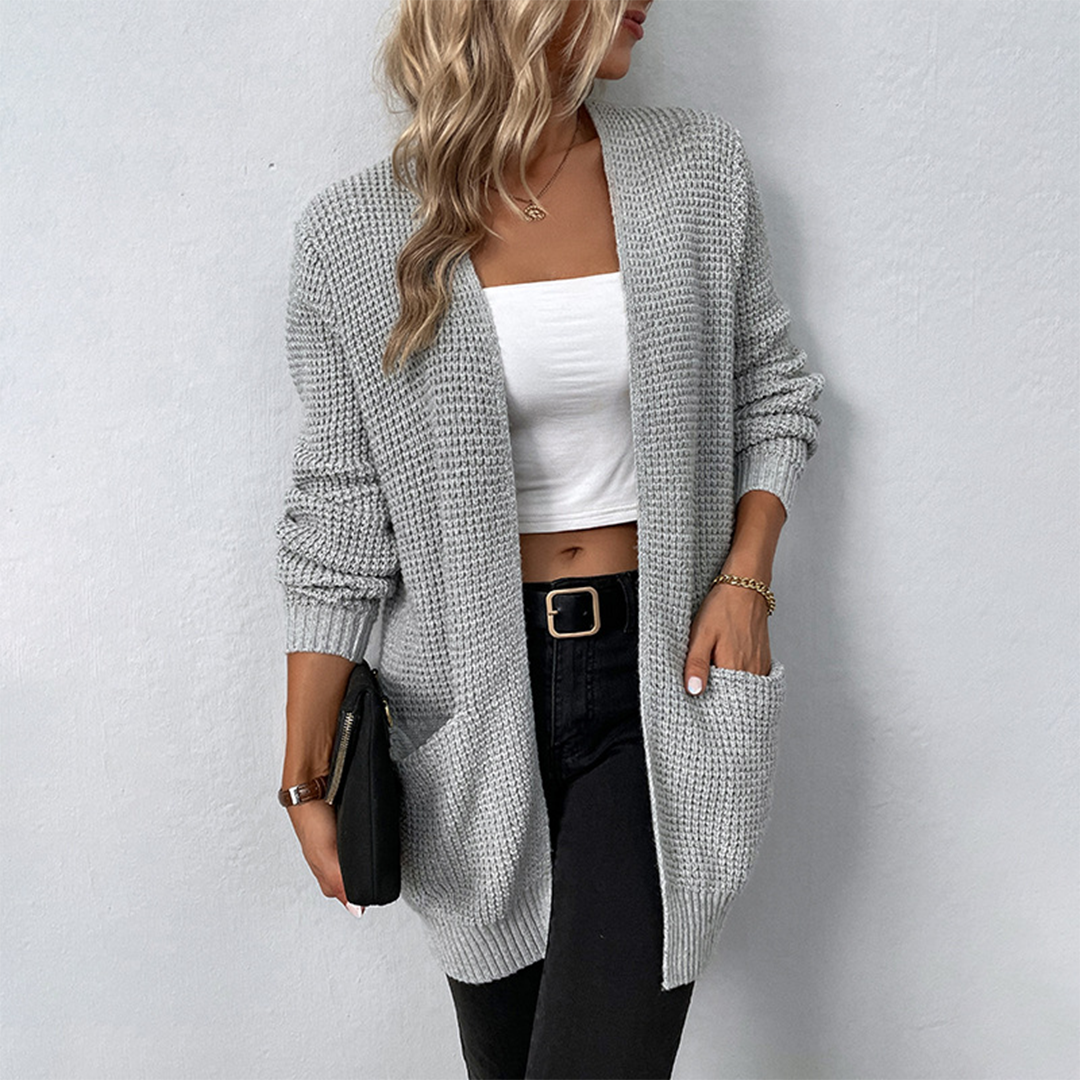 Gilet Long avec Poches et Col en V pour Femme | Idéal pour Automne et Hiver