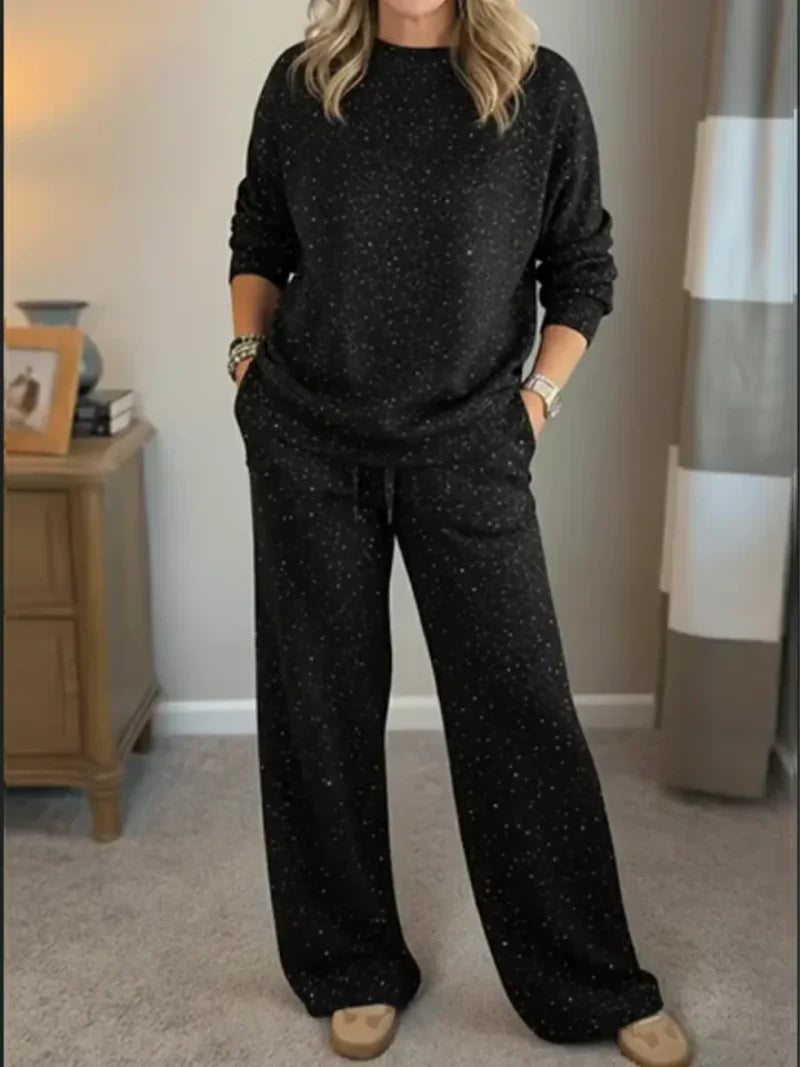 Ensemble Deux Pièces Avec Haut À Col Rond Et Pantalon À Jambe Large Pour Femmes | Idéal Pour Un Usage Quotidien