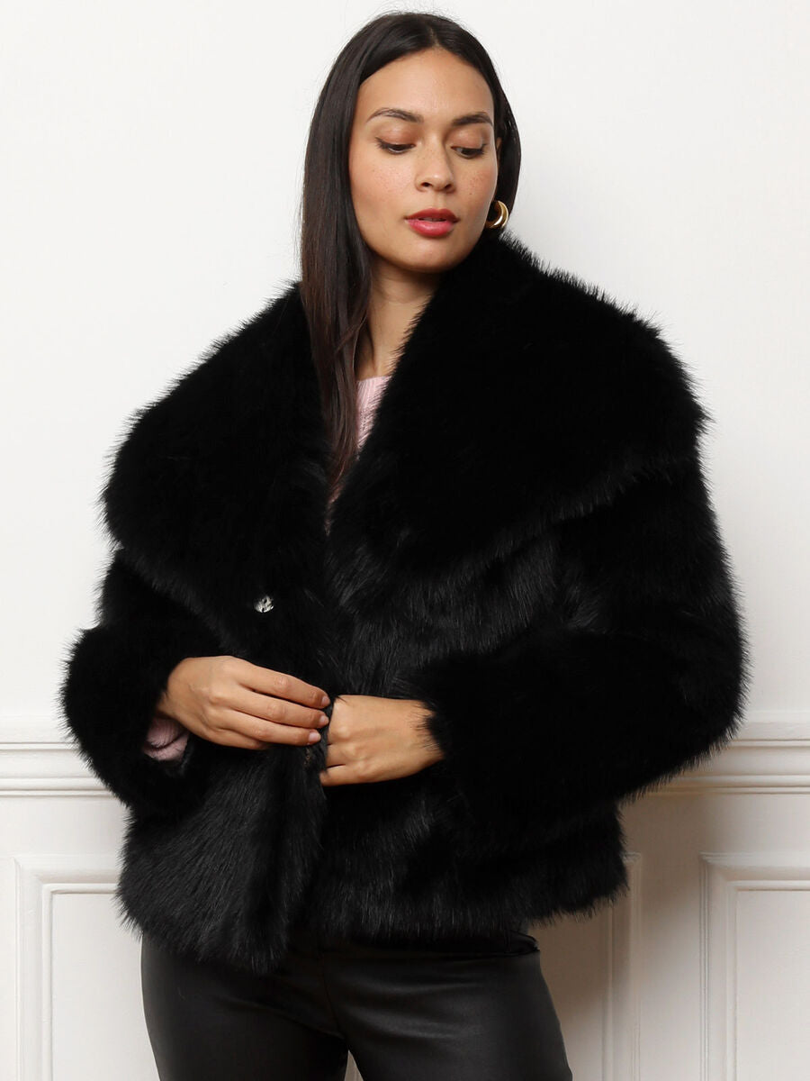 Manteau à Effet Fourrure avec Col Large pour Femmes | Idéal pour l’Hiver