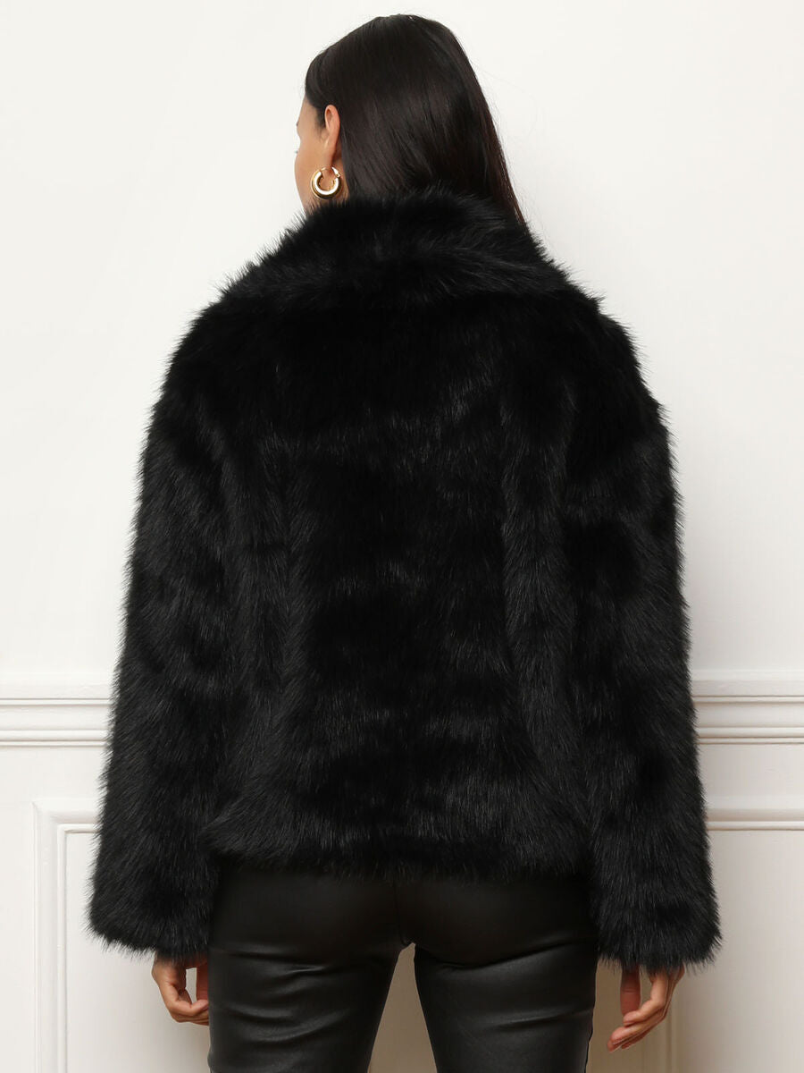 Manteau à Effet Fourrure avec Col Large pour Femmes | Idéal pour l’Hiver