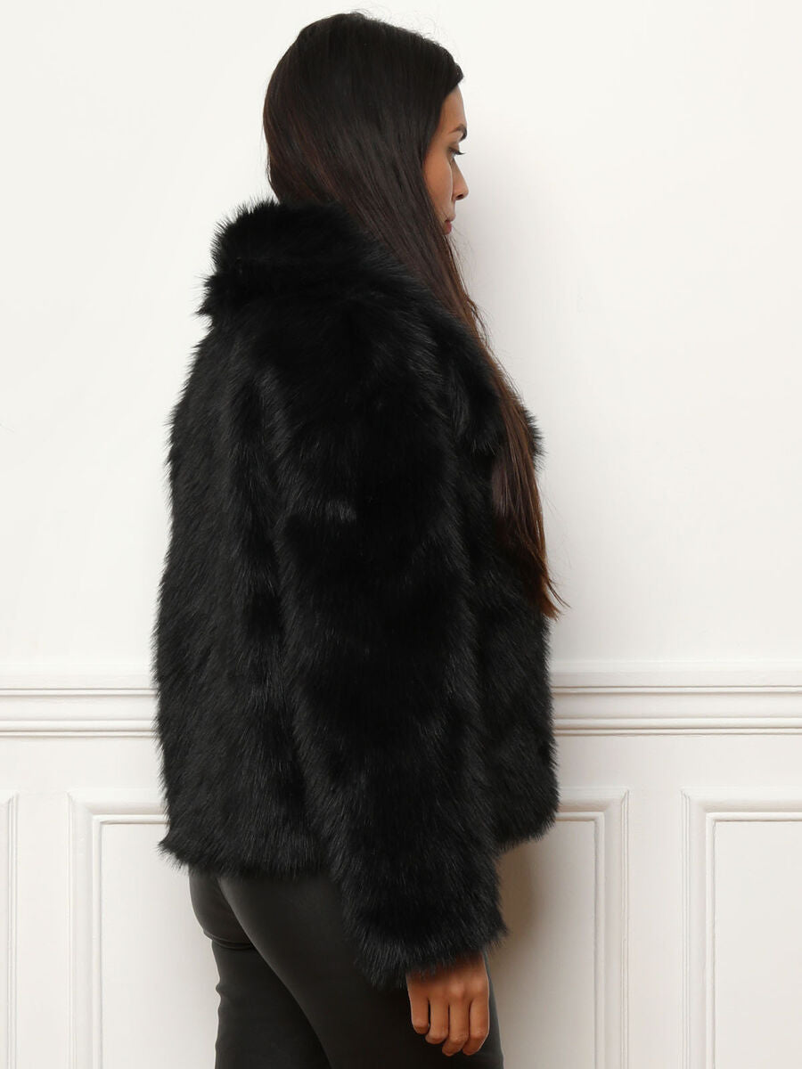 Manteau à Effet Fourrure avec Col Large pour Femmes | Idéal pour l’Hiver