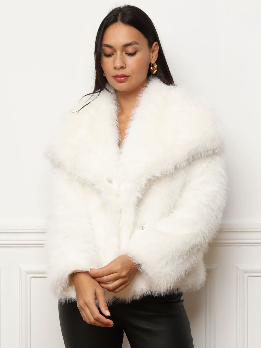 Manteau à Effet Fourrure avec Col Large pour Femmes | Idéal pour l’Hiver
