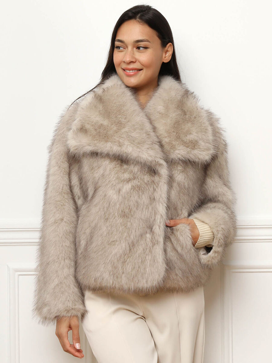 Manteau à Effet Fourrure avec Col Large pour Femmes | Idéal pour l’Hiver