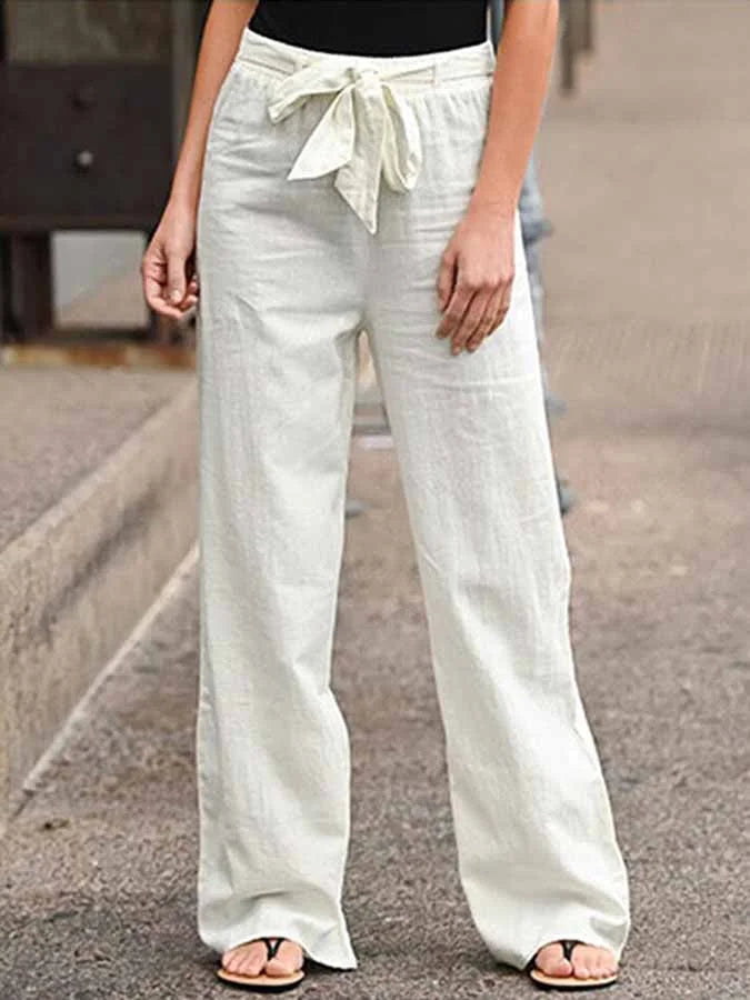 Pantalon Large avec Taille Haute et Ceinture à Nouer pour Femme | Idéal pour les Journées d'Été