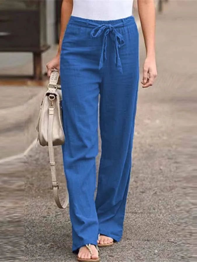 Pantalon Large avec Taille Haute et Ceinture à Nouer pour Femme | Idéal pour les Journées d'Été