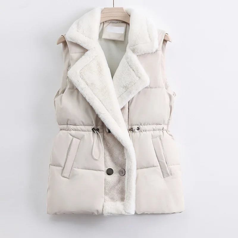 Gilet Matelassé à Col Imitation Fourrure pour Femme | Idéal pour la Saison Froide