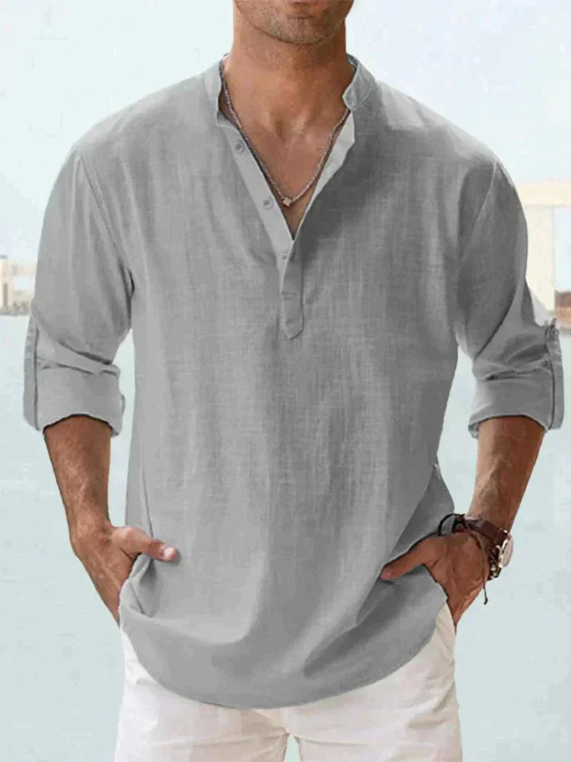 Chemise à Manches Courtes avec Col Mandarin et Demi-Boutonnage pour Homme | Idéale pour l'Été