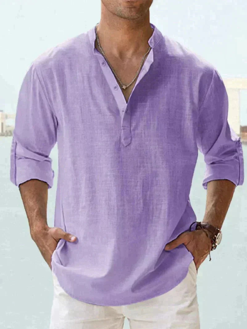 Chemise à Manches Courtes avec Col Mandarin et Demi-Boutonnage pour Homme | Idéale pour l'Été