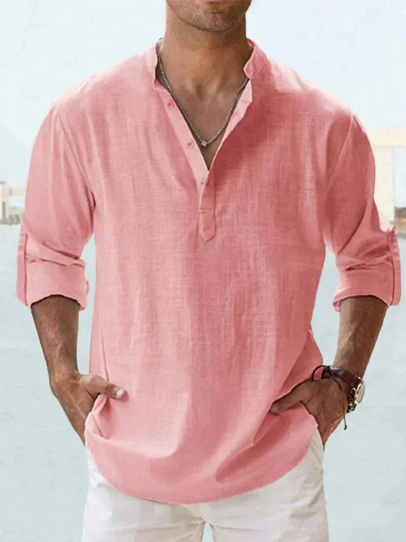 Chemise à Manches Courtes avec Col Mandarin et Demi-Boutonnage pour Homme | Idéale pour l'Été