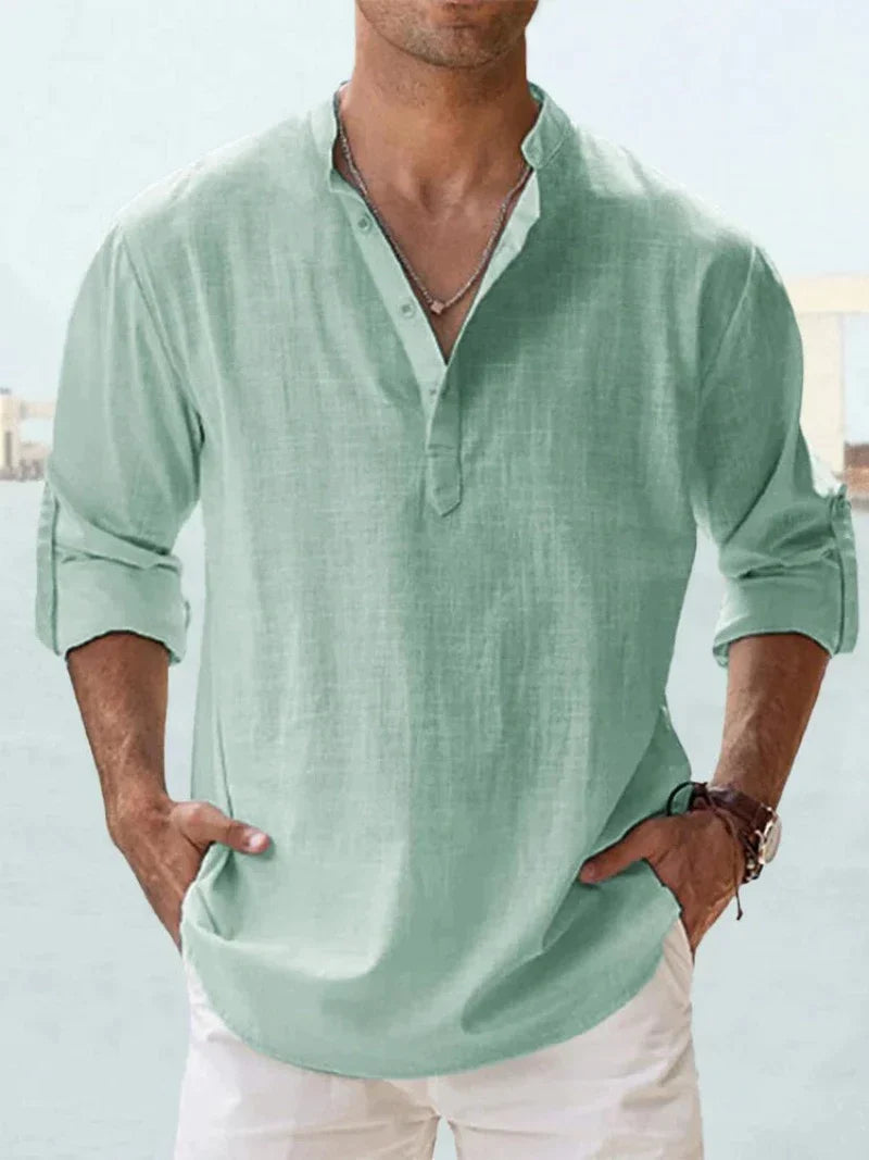 Chemise à Manches Courtes avec Col Mandarin et Demi-Boutonnage pour Homme | Idéale pour l'Été