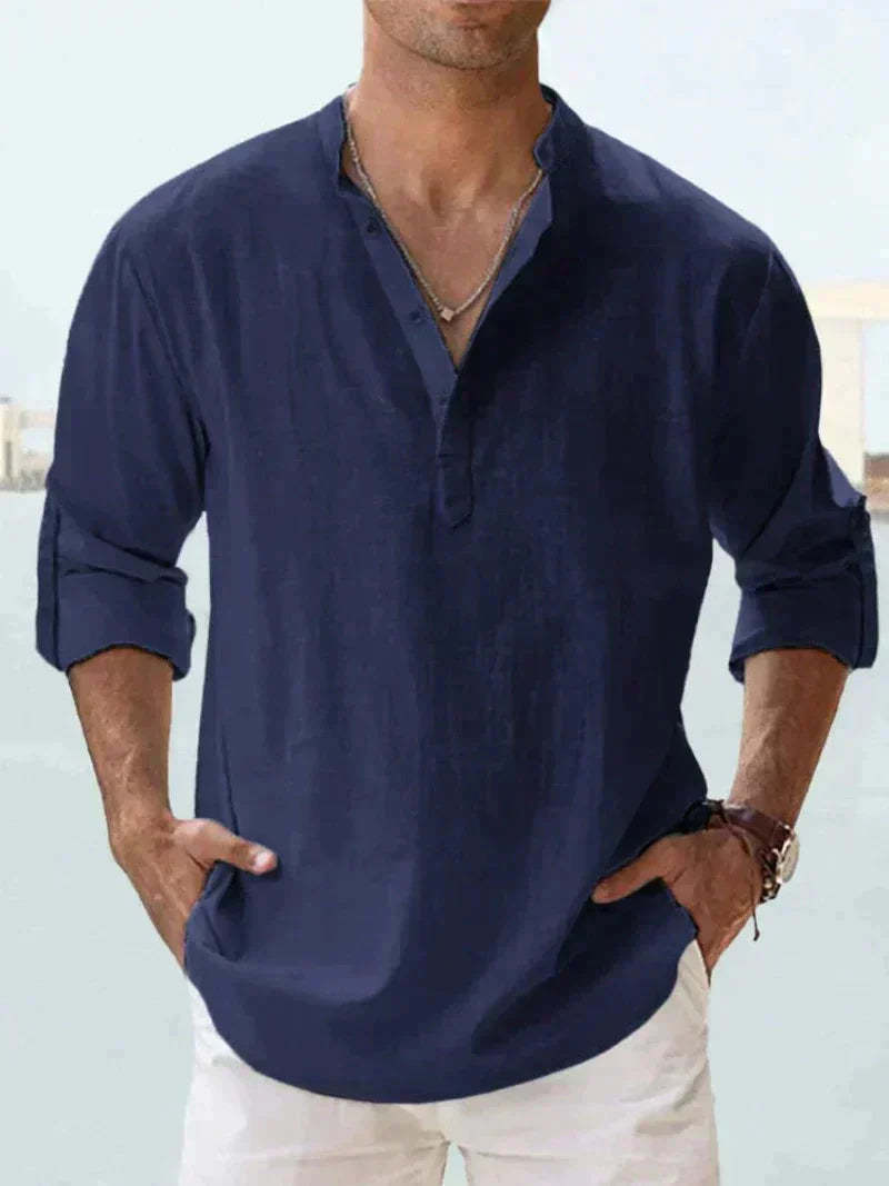 Chemise à Manches Courtes avec Col Mandarin et Demi-Boutonnage pour Homme | Idéale pour l'Été