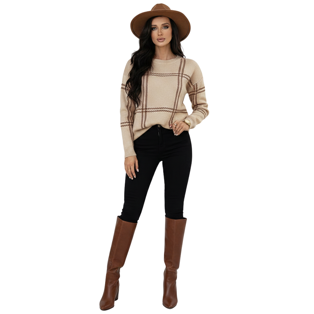 Pull À Motif Carreaux À Coupe Confortable Pour Femme | Idéal Pour Usage Quotidien Et Tenues Variées