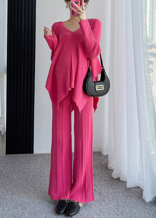Ensemble Deux Pièces en Maille Côtelée pour Femme avec Pull Oversize Col V et Pantalon Large | Idéal pour l’Automne et l’Hiver