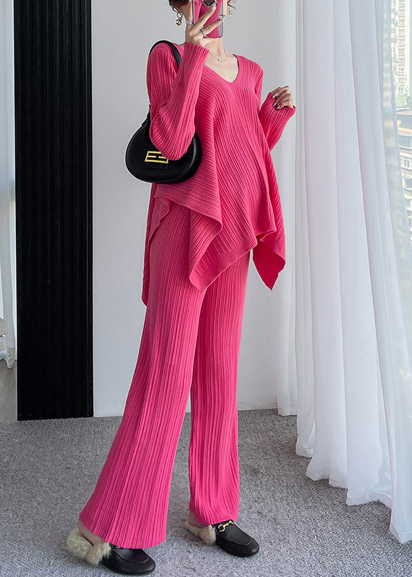 Ensemble Deux Pièces en Maille Côtelée pour Femme avec Pull Oversize Col V et Pantalon Large | Idéal pour l’Automne et l’Hiver