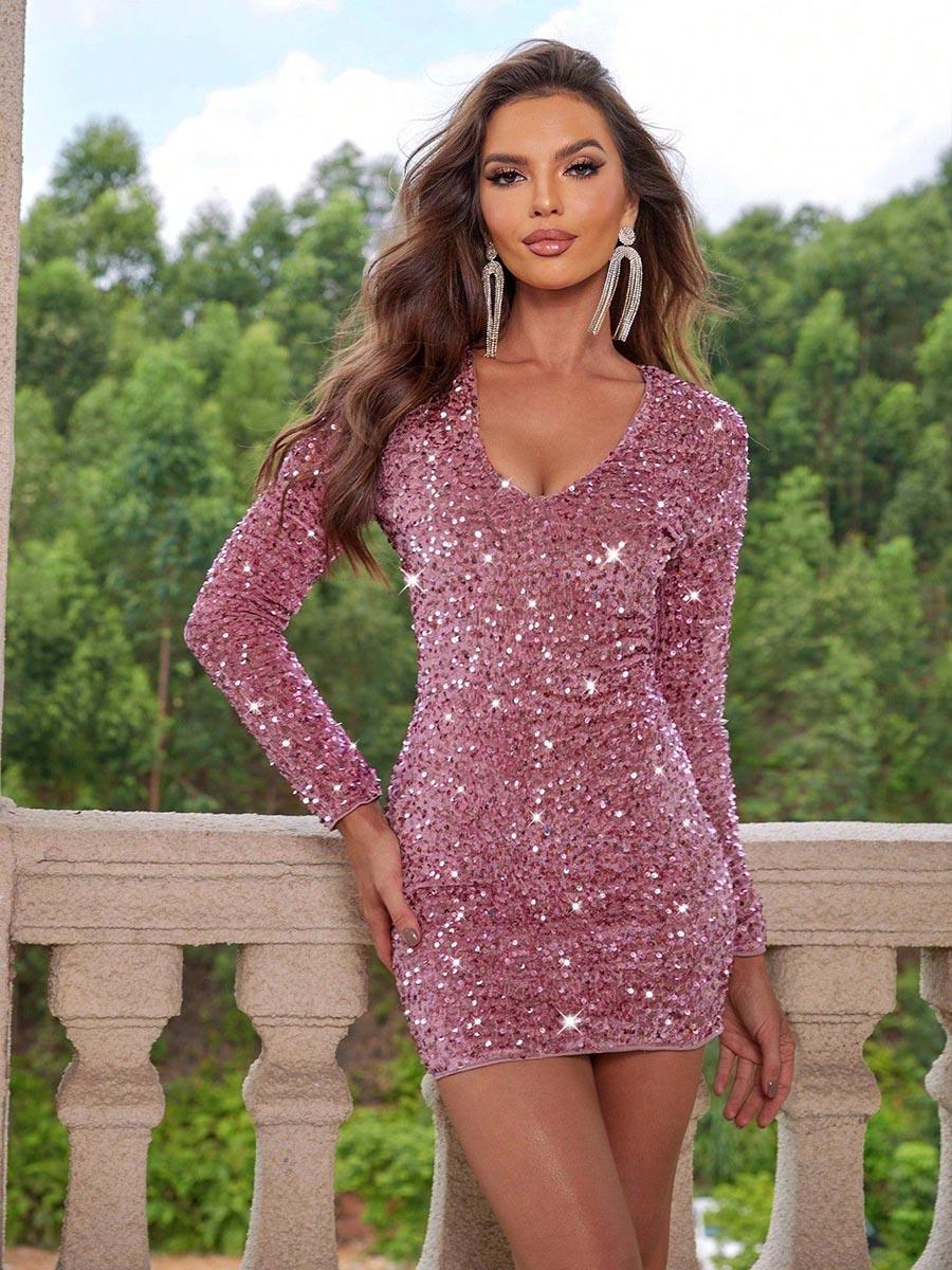 Robe De Soirée À Manches Longues Avec Détails Brillants pour Femme | Idéale pour Les Événements Formels