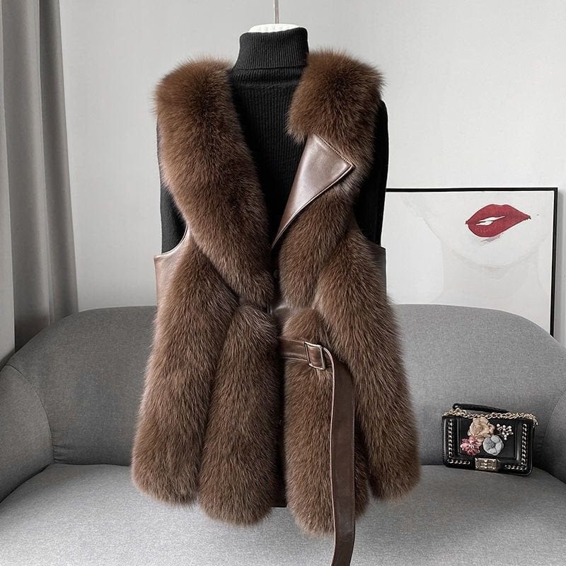 Gilet Sans Manches Ceinturé à Col Imitation Fourrure pour Femme | Idéal pour la Saison Froide