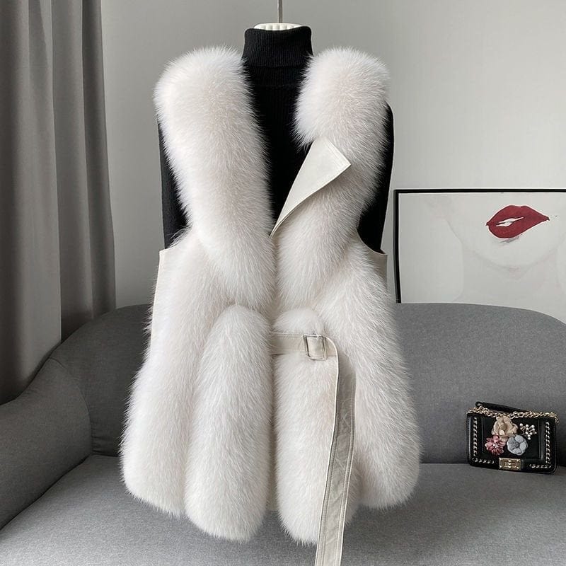 Gilet Sans Manches Ceinturé à Col Imitation Fourrure pour Femme | Idéal pour la Saison Froide