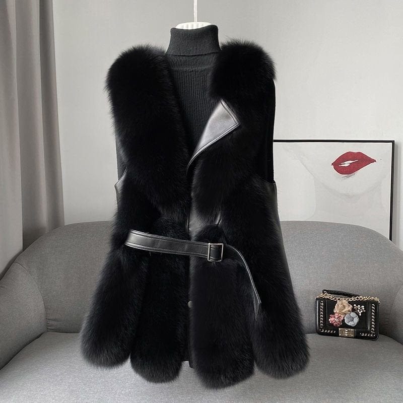 Gilet Sans Manches Ceinturé à Col Imitation Fourrure pour Femme | Idéal pour la Saison Froide
