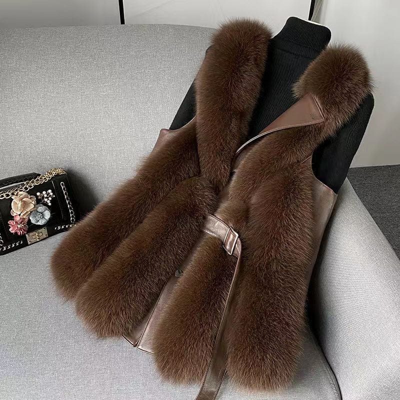 Gilet Sans Manches Ceinturé à Col Imitation Fourrure pour Femme | Idéal pour la Saison Froide