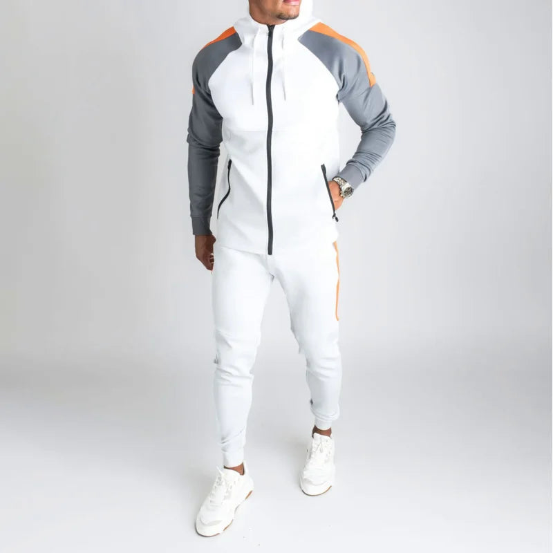 Ensemble Survêtement Homme avec Veste Zippée Et Panneaux Contrastés | Idéal pour Le Sport Et Les Loisirs