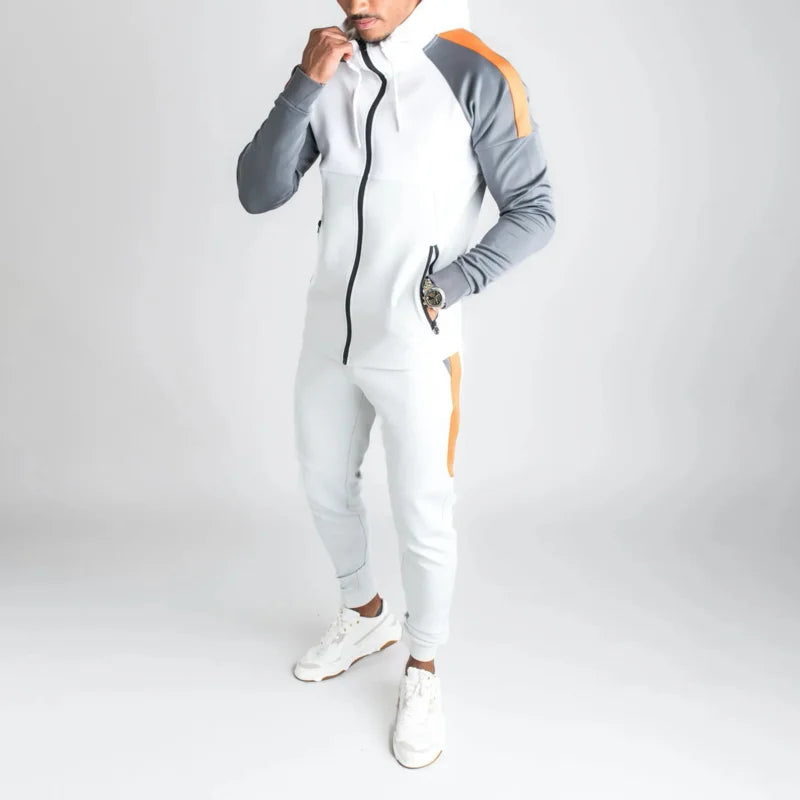 Ensemble Survêtement Homme avec Veste Zippée Et Panneaux Contrastés | Idéal pour Le Sport Et Les Loisirs