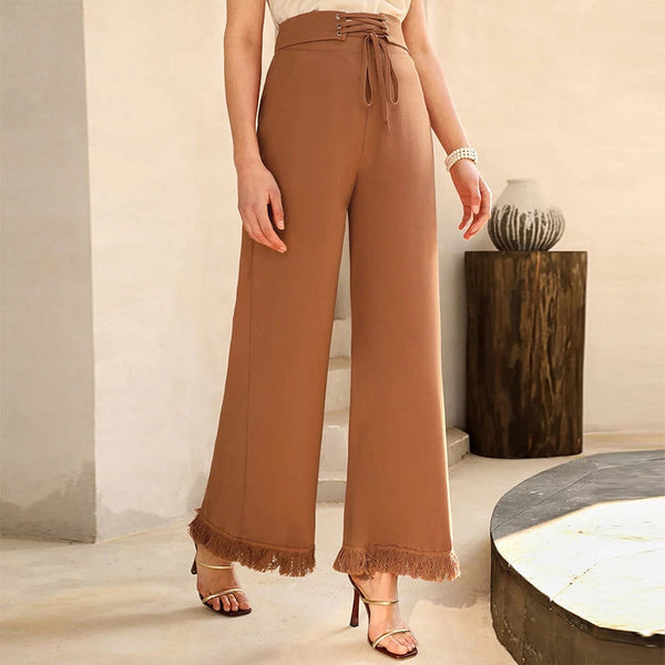 Pantalon Taille Haute avec Lacets pour Femme | Idéal pour Toutes les Saisons