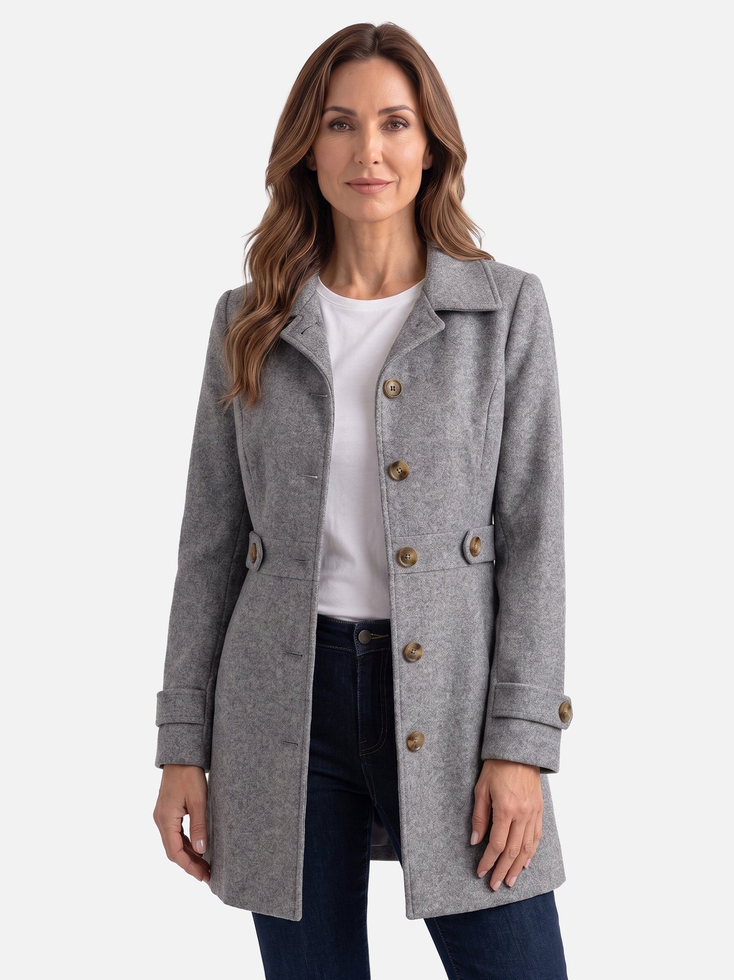 Manteau boutonné avec col chemise et ceinture pour femmes | Idéal pour l’automne