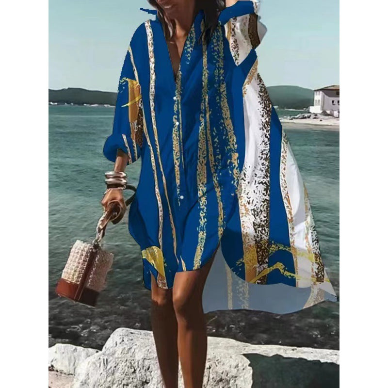 Robe Longue à Imprimé Abstrait avec Manches Longues pour Femme | Idéale pour Toute l’Année