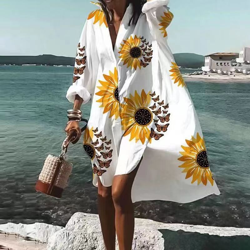 Robe Longue à Imprimé Abstrait avec Manches Longues pour Femme | Idéale pour Toute l’Année