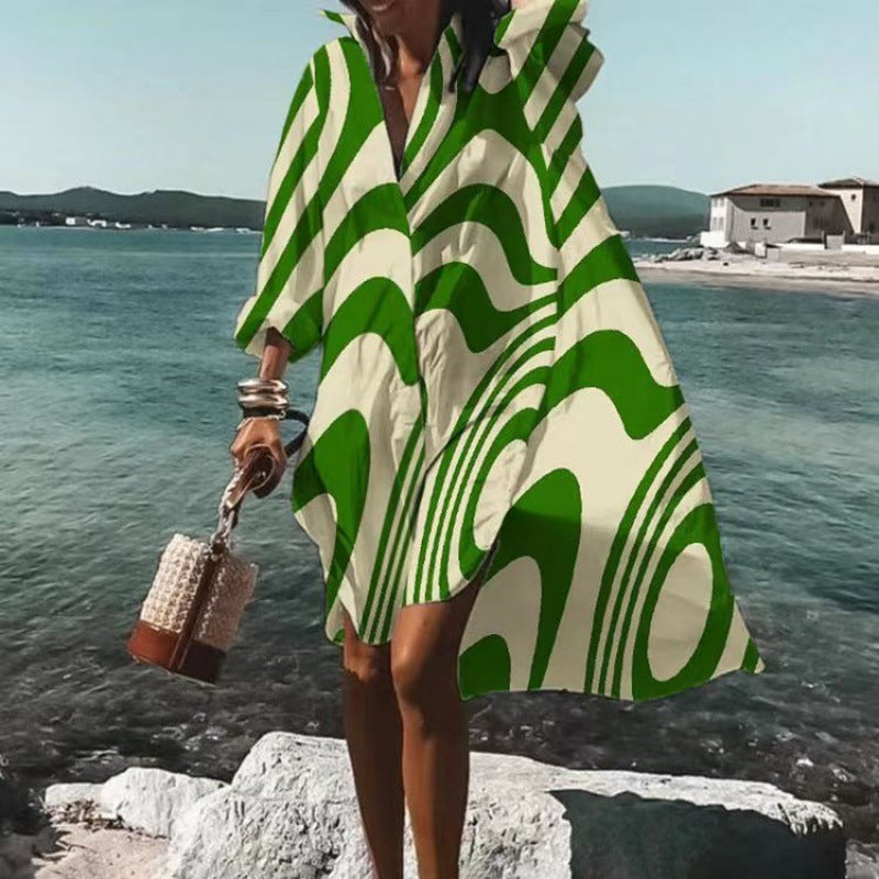 Robe Longue à Imprimé Abstrait avec Manches Longues pour Femme | Idéale pour Toute l’Année